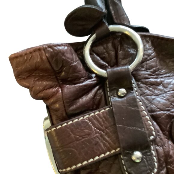 NWOT Brown Shoulder Bag Genuine Leather,Leopard Print Interior, Zipper, Makowski - Picture 2 of 13